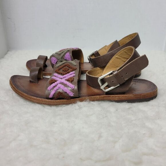 Free People Torrence Women's Sandals Size 7.5 Stitched Mauve Leather Ankle Wrap - Picture 5 of 11